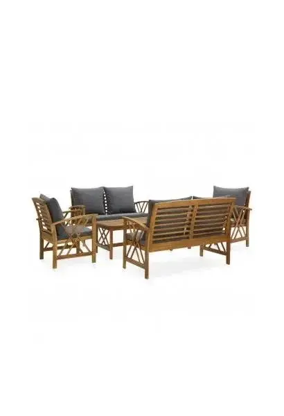 VIDAXL 3057993 Juego de muebles de exterior de madera maciza de acacia con cojines acolchados gris oscuro de vidaXL