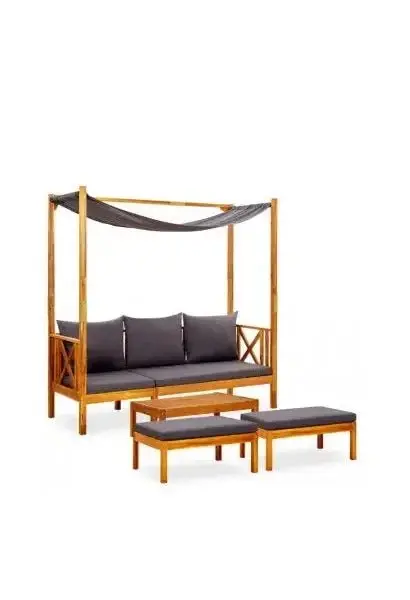 VIDAXL 3058010 Juego de muebles de madera de acacia para exterior de 4 piezas con cojines de vidaXL