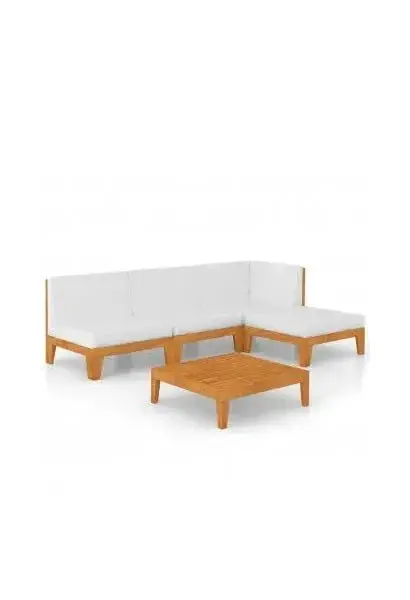 VIDAXL 3058106 Conjunto muebles para el jardín fabricado en madera con cojines color blanco crema de vidaXL