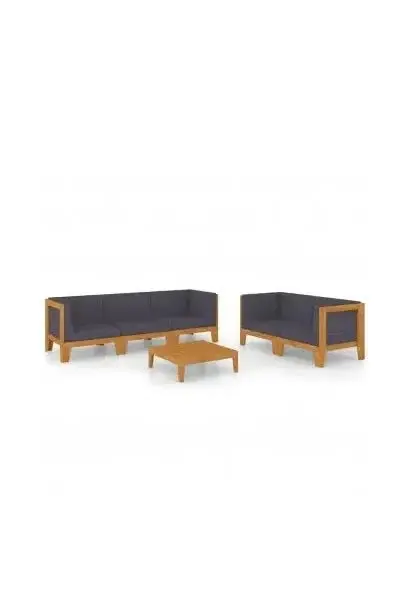 VIDAXL 3058119 Juego de sofás y mesa fabricado en madera de acacia con cojines color gris oscuro de vidaXL