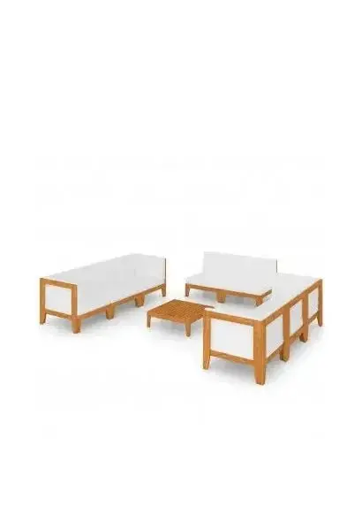 VIDAXL 3058120 Conjunto de muebles de jardín de acacia natural con cojines color blanco de vidaXL