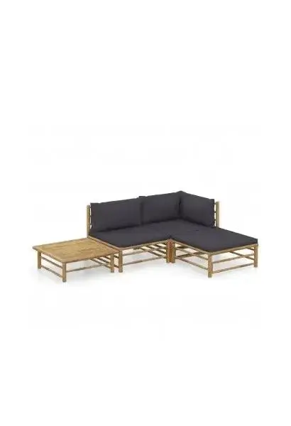 VIDAXL 3058190 Conjunto de muebles de madera de bambú de diseño modular con cojines antracita 3 palzas de vidaXL
