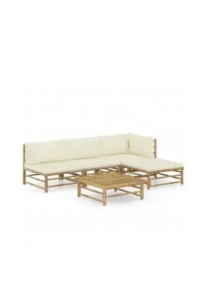 VIDAXL 3058191 Juego de muebles para jardín fabricados en madera de bambú con cojines color blanco crema de vidaXL
