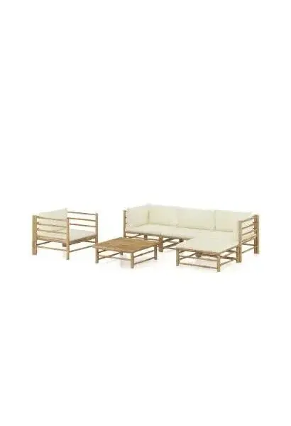 VIDAXL 3058195 Set de muebles para el jardín de 6 piezas con cojines fabricados en bambú en color blanco crema de vidaXL