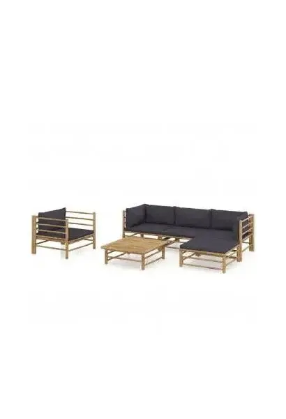 VIDAXL 3058196 Set de muebles de jardín de 6 piezas fabricado en bambú con cojines en color gris oscuro de vidaXL