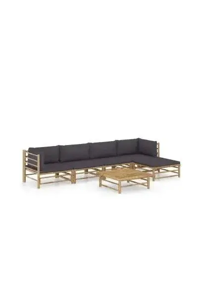 VIDAXL 3058198 Set de muebles para el jardín de 6 piezas fabricado en bambú con cojines en color gris oscuro de vidaXL