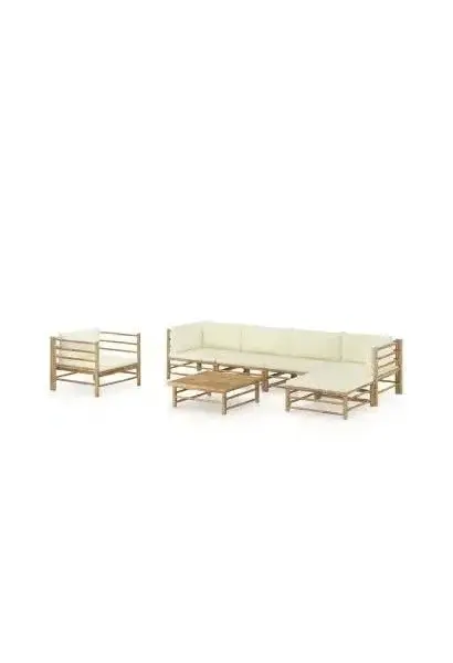 VIDAXL 3058199 Set de muebles para el jardín de 7 piezas fabricado en bambú con cojines en color blanco crema de vidaXL