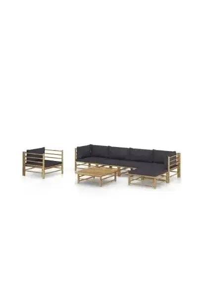VIDAXL 3058200 Set de muebles para el jardín de 7 piezas fabricados en bambú con cojines en color gris oscuro de vidaXL