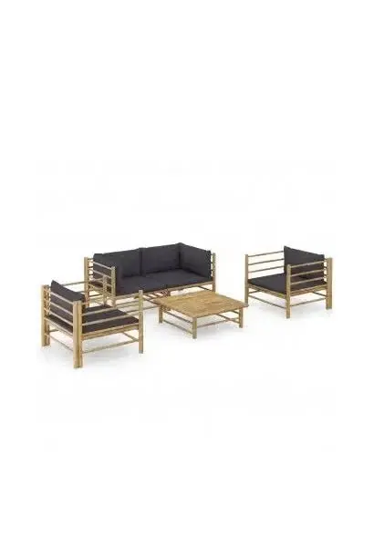 VIDAXL 3058208 Conjunto de muebles de exterior 5 piezas de bambú con cojines gris oscuro de vidaXL