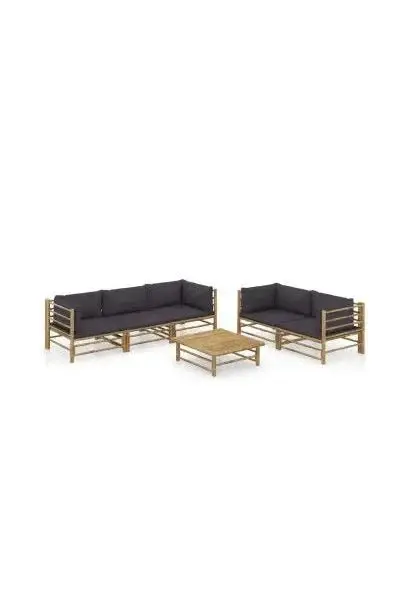 VIDAXL 3058210 Conjunto de muebles para el jardín de 6 piezas fabricado en bambú con cojines en color gris oscuro de vidaXL