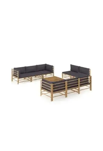 VIDAXL 3058212 Set de muebles para jardín de 9 piezas fabricado en bambú con cojines de acabado en color gris oscuro de vidaXL