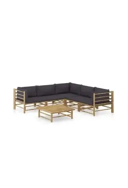 VIDAXL 3058214 Set de muebles para el jardín de 6 piezas fabricado en bambú con cojines con un acabado en color gris oscuro de vidaXL