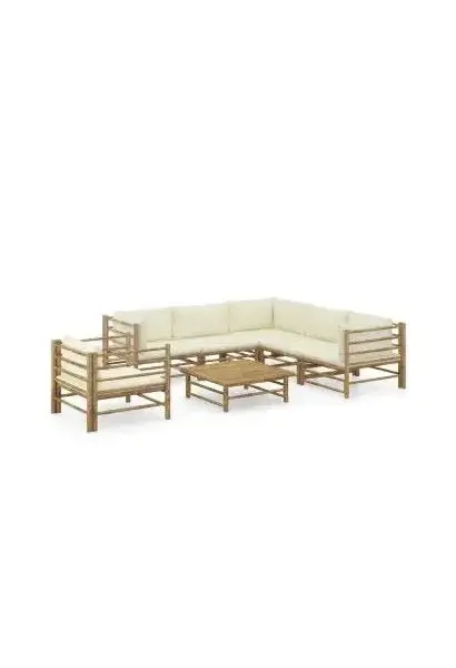 VIDAXL 3058215 Conjunto de muebles para el jardín de 7 piezas fabricado en bambú con cojines en color blanco crema de vidaXL