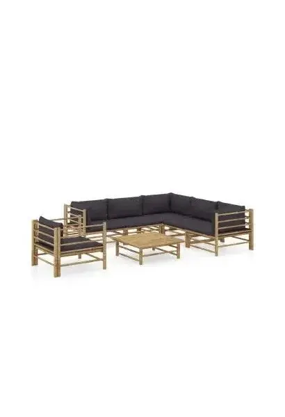 VIDAXL 3058216 Set de muebles para el jardín de 7 piezas fabricado en bambú con cojines de color gris oscuro de vidaXL