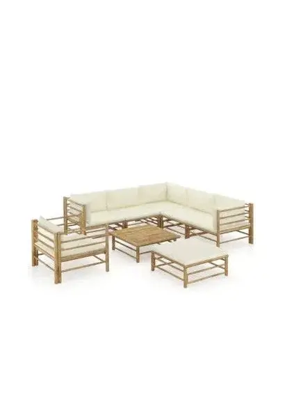 VIDAXL 3058217 Set de muebles para el jardín de 8 piezas fabricado en bambú con cojines de color blanco crema de vidaXL