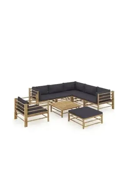 VIDAXL 3058218 Set de muebles para el jardín de 8 piezas fabricado en bambú con cojines de color gris oscuro de vidaXL