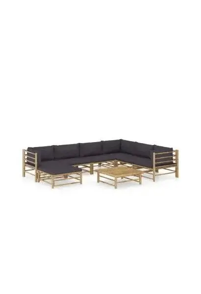 VIDAXL 3058220 Conjunto de muebles para el jardín de 8 piezas fabricado en bambú con cojines de color gris oscuro de vidaXL