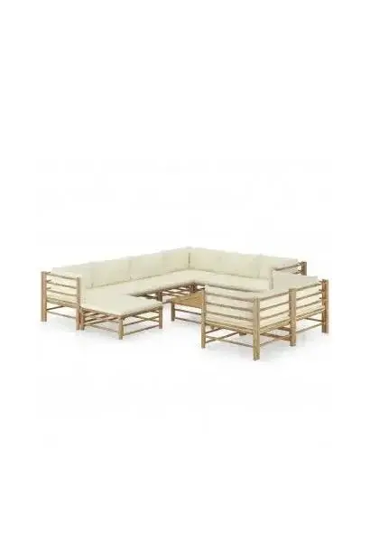 VIDAXL 3058221 Conjunto de muebles para los jardines fabricado en bambú con cojines Blancos y crema de vidaXL