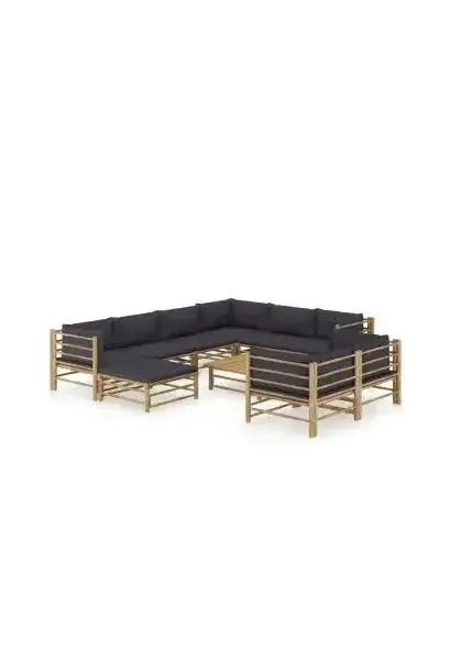 VIDAXL 3058222 Set de muebles para el jardín de 10 piezas fabricados en bambú con cojines de color gris oscuro de vidaXL