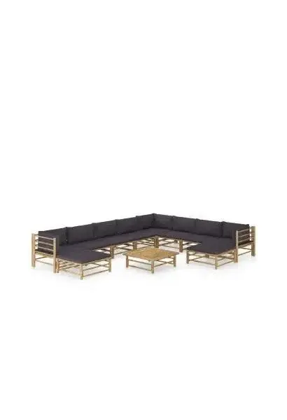 VIDAXL 3058224 Set de muebles para el jardín de 11 piezas fabricado en bambú con cojines en color gris oscuro de vidaXL