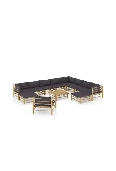 VIDAXL 3058226 Set de muebles para el jardín de 12 piezas fabricados en bambú con cojines de color gris oscuro de vidaXL