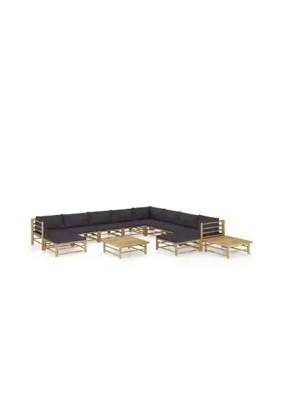 VIDAXL 3058228 Set de muebles para el jardín de 12 piezas de bambú con cojines de color gris oscuro de vidaXL