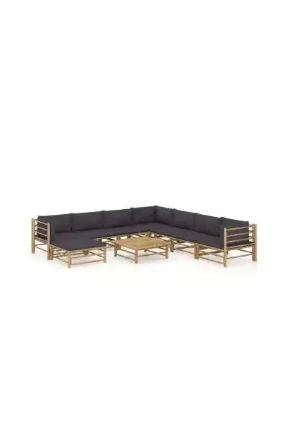 VIDAXL 3058230 Juego de muebles para el jardín de 7 piezas fabricados en bambú con cojines de color gris oscuro de vidaXL