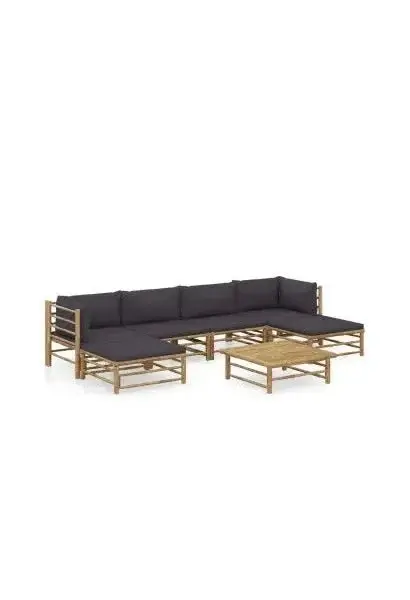 VIDAXL 3058232 Set de muebles para el jardín de 7 piezas fabricados en bambú con cojines de color gris oscuro de vidaXL