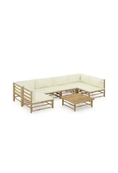VIDAXL 3058233 Juego de muebles para el jardín de 5 piezas fabricados en bambú con cojines de color blanco crema de vidaXL