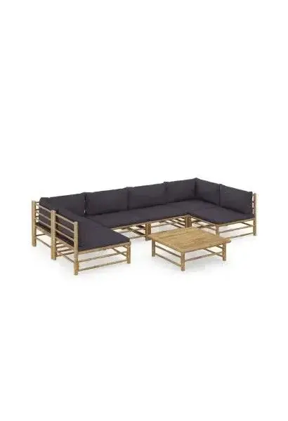 VIDAXL 3058234 Conjunto de muebles para el jardín de 7 piezas fabricados en bambú con cojines de color gris oscuro de vidaXL