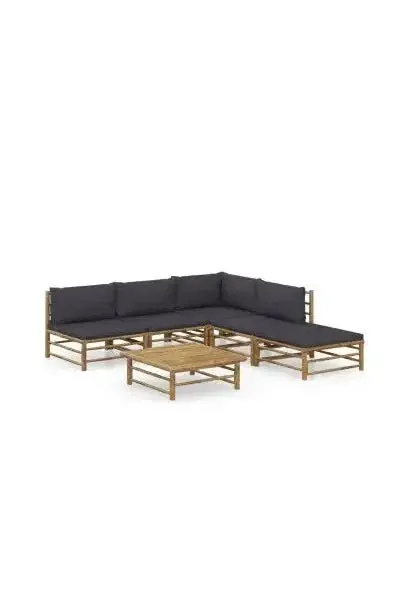 VIDAXL 3058236 Set de muebles para el jardín de 6 piezas fabricados en bambú con cojines de color gris oscuro de vidaXL