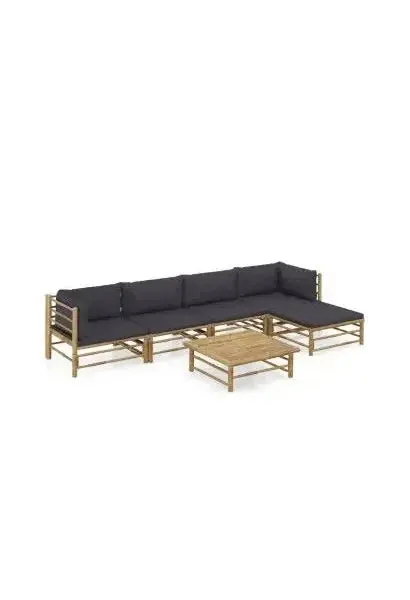 VIDAXL 3058238 Set de muebles para el jardín de 6 piezas fabricado en bambú con cojines de color gris oscuro de vidaXL
