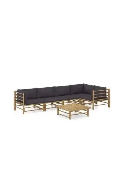 VIDAXL 3058240 Set de muebles modulares para jardín fabricados en madera de bambú con cojines gris oscuro de vidaXL