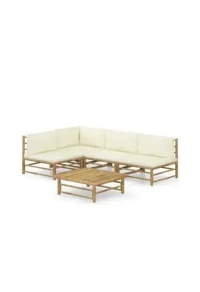 VIDAXL 3058241 Set de muebles para el jardín de 6 piezas fabricados en bambú con cojines de color blanco crema de vidaXL