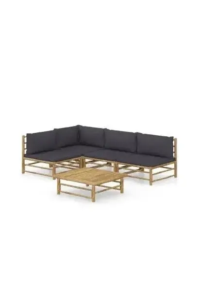 VIDAXL 3058242 Set de muebles para el jardín de 6 piezas fabricado en bambú con cojines gris oscuro de vidaXL