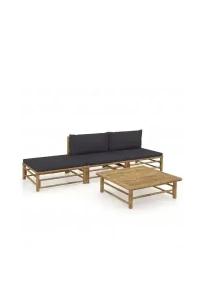 VIDAXL 3058244 Juego de sofás modulares con cojines y mesa para jardín hechos de bambú gris oscuro de vidaXL