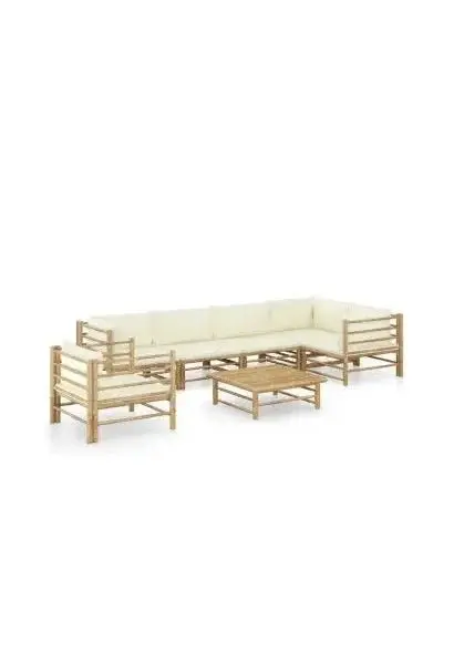 VIDAXL 3058247 Set de muebles para el jardín de 7 piezas fabricado en bambú con cojines de color blanco crema de vidaXL