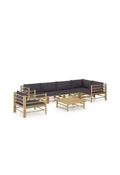 VIDAXL 3058248 Conjunto de muebles para el jardín de 7 piezas fabricado en bambú con cojines de color gris oscuro de vidaXL