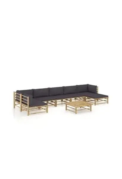 VIDAXL 3058250 Set de muebles de 8 piezas para el jardín fabricado en bambú con cojines de color gris oscuro de vidaXL