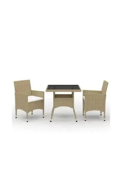 VIDAXL 3058310 Conjunto de muebles para jardín de 3 piezas en ratán sintético y vidrio Beige de vidaXL