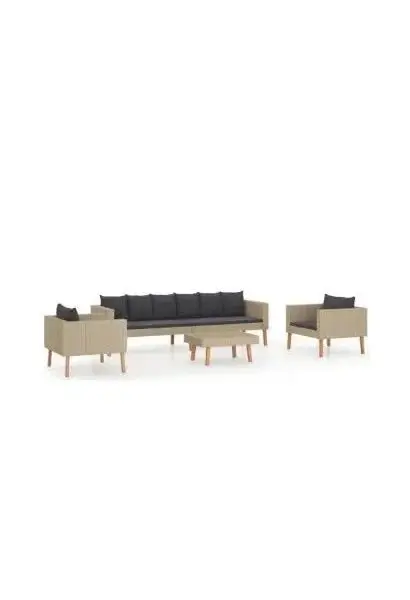 VIDAXL 3059326 Conjunto de muebles de jardín y cojines ratán sintético y madera de eucaliptus Beige de vidaXL