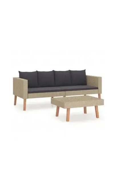 VIDAXL 3059330 Conjunto de muebles de jardín de 2 piezas de ratán sintético color Beige con cojines gris antracita de vidaXL
