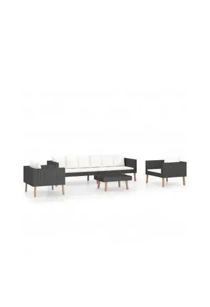 VIDAXL 3059332 Juego de sofás y mesita de jardín con cojines 4 piezas de ratán negro y crema de vidaXL