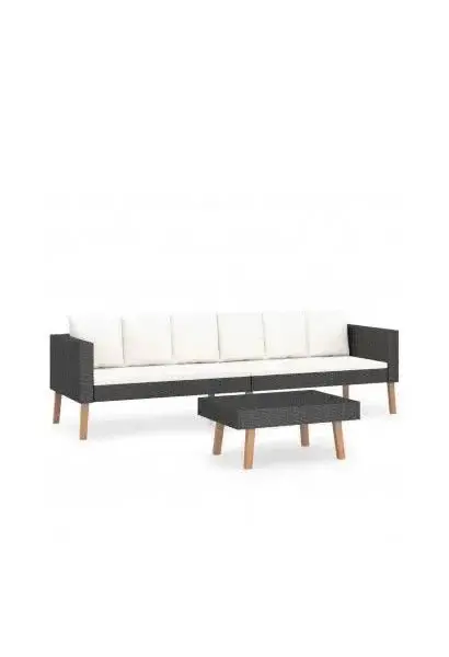 VIDAXL 3059335 Set de muebles de jardín con sofá y mesa de centro con cojines en ratán sintético negro de vidaXL
