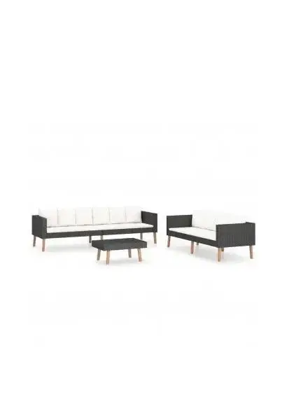 VIDAXL 3059337 Conjunto de sofás con mesita de ratán para jardín de 3 piezas en negro y blanco de vidaXL