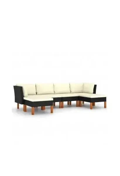 VIDAXL 3059736 Juego de muebles para exteriores hecho de ratán sintético y madera de eucalipto negro y blanco crema 6 piezas de vidaXL