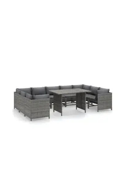 VIDAXL 3059768 Set de muebles para el jardín de 10 piezas con cojines fabricados en ratán sintético gris de vidaXL