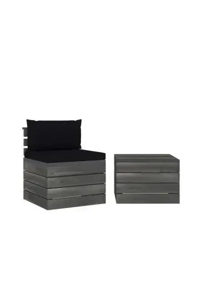 VIDAXL 3061666 Set de muebles para jardín de palets de madera maciza de pino y tela con acabado negro de vidaXL