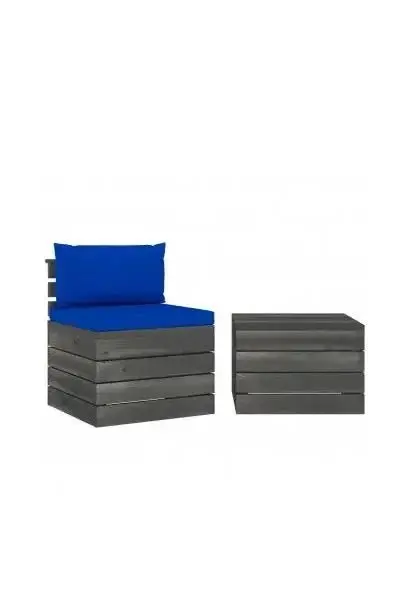 VIDAXL 3061669 Juego de muebles de jardín de dos piezas de madera maciza de pino con cojines azul de vidaXL