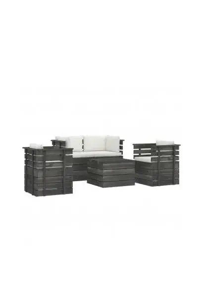 VIDAXL 3061817 Conjunto de muebles para exterior 5 piezas de madera de pino con cojín color blanco de vidaXL